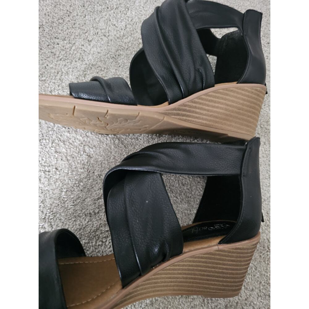 Eurosoft Black Wedge Sandals Size 8 Open Toe High Heel Summer Shoes - Picture 5 of 7